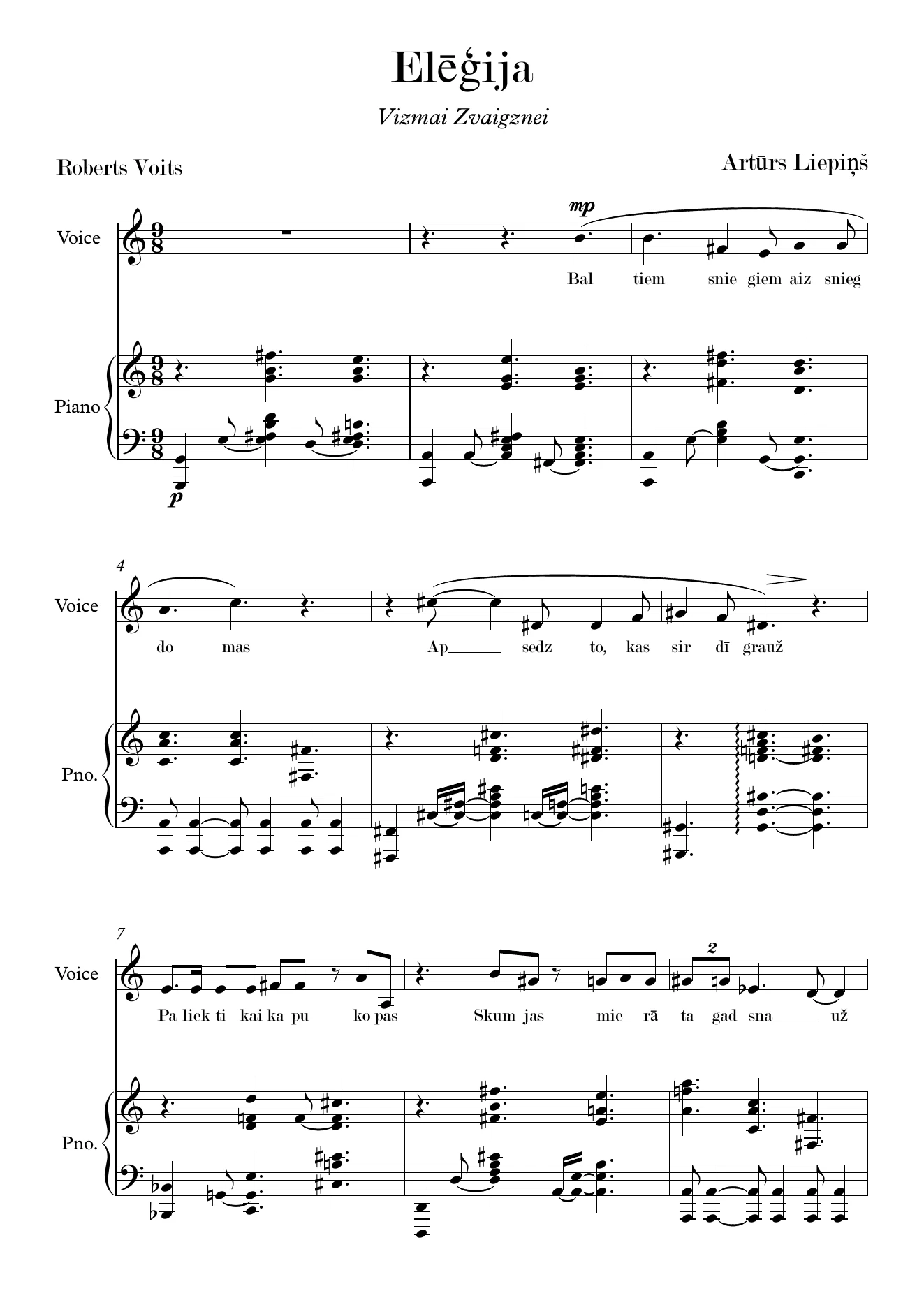 First page of the score for Elegy